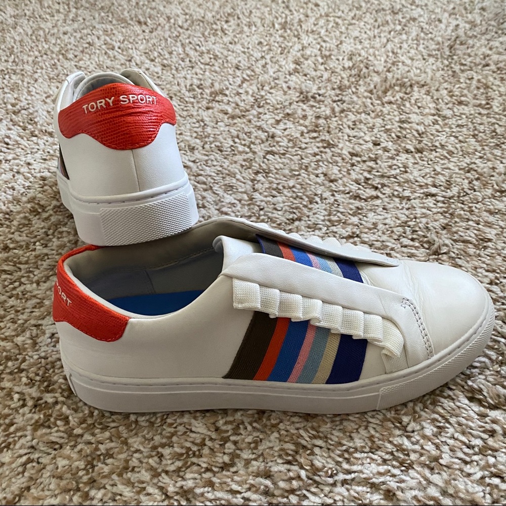Tory Sport Ruffle-Trimmed Slip-On Sneakers, Size 7